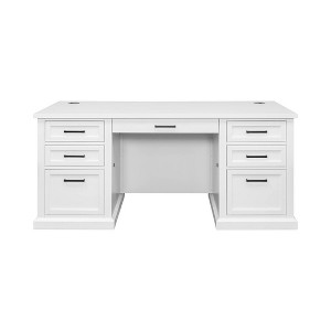 Modern Wood Double Pedestal Desk Fully Assembled White Finish - Abby Collection - Martin Furniture: Executive Office, Cable Management - 1 of 4