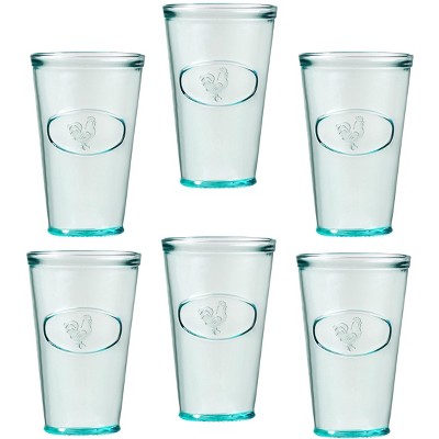 Amici Home Italian Recycled Green Regina Hiball Glass, Drinking Glassware  with Green Tint, Embossed Bee Design, Set of 6,18-Ounce