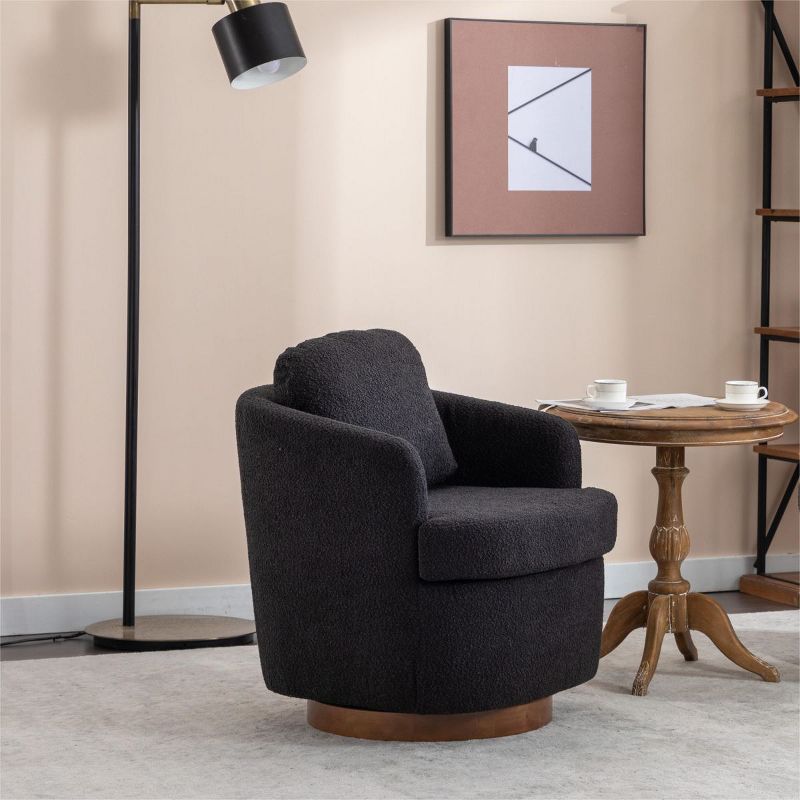 Boucle Swivel Accent Armchair Barrel Chair,360 Degrees Swivel Rocking Accent Leisure Chair With Soild Wood Round Brown Base Leg-Maison Boucle‎, 5 of 11