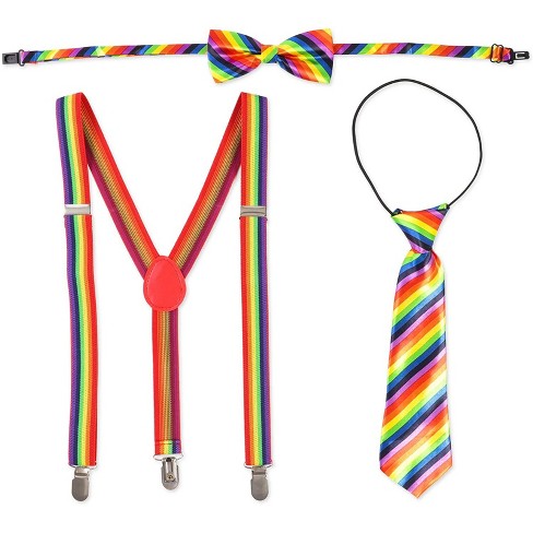 TRIXES 2PC Rainbow Bow Tie and Braces Elasticated Y Shape Suspenders Accessories for Pride Events and Party Dress up
