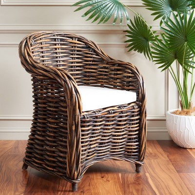 Modern Variegated Brown Rattan Club Chair with Cushions