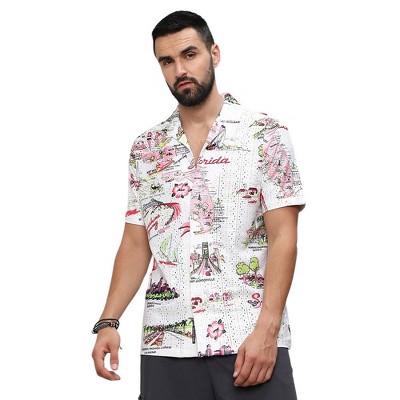 Campus Sutra Men Men's Chalk White:Blush Pink Maps Shirt