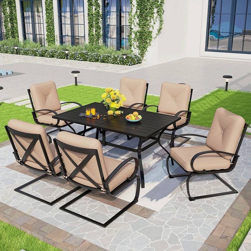 Captiva Designs 7pc Patio Dining Set with Rectangular Table with Umbrella Hold & Spring Motion Chairs, 1 of 11