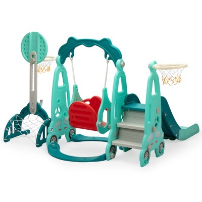 Infurnic Baby Activity Gyms 5-in-1 Kids Slide, HDPE Material, Promotes Physical Development, Perfect for Ages 1-8, Green, 41"*13"*21"