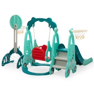 Infurnic Baby Activity Gyms 5-in-1 Kids Slide, HDPE Material, Promotes Physical Development, Perfect for Ages 1-8, Green, 41"*13"*21" - 1 of 4