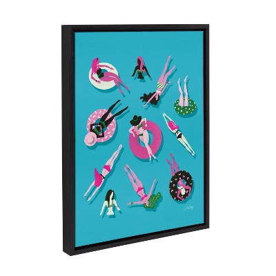 Swimming Ladies Magenta and Blue Canvas Print with Black Frame