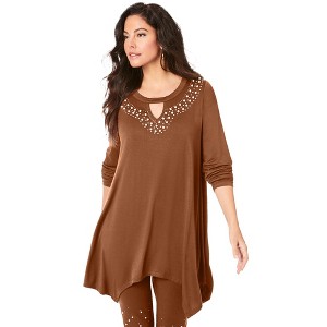 Roaman's Women's Plus Size Keyhole Ultra Femme Tunic - 1 of 4