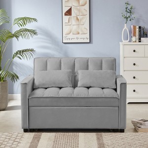 TIRAMISUBEST 3-IN-1 Convertible Velvet Loveseat Sofa Bed with 3 Adjustable Positions–Stylish Sofa Bed for Small Spaces - 1 of 4