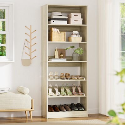 Aheaplus 6-Tier Shoe Rack Tower, 80'' Floor Standing Wooden Shoe Organizer