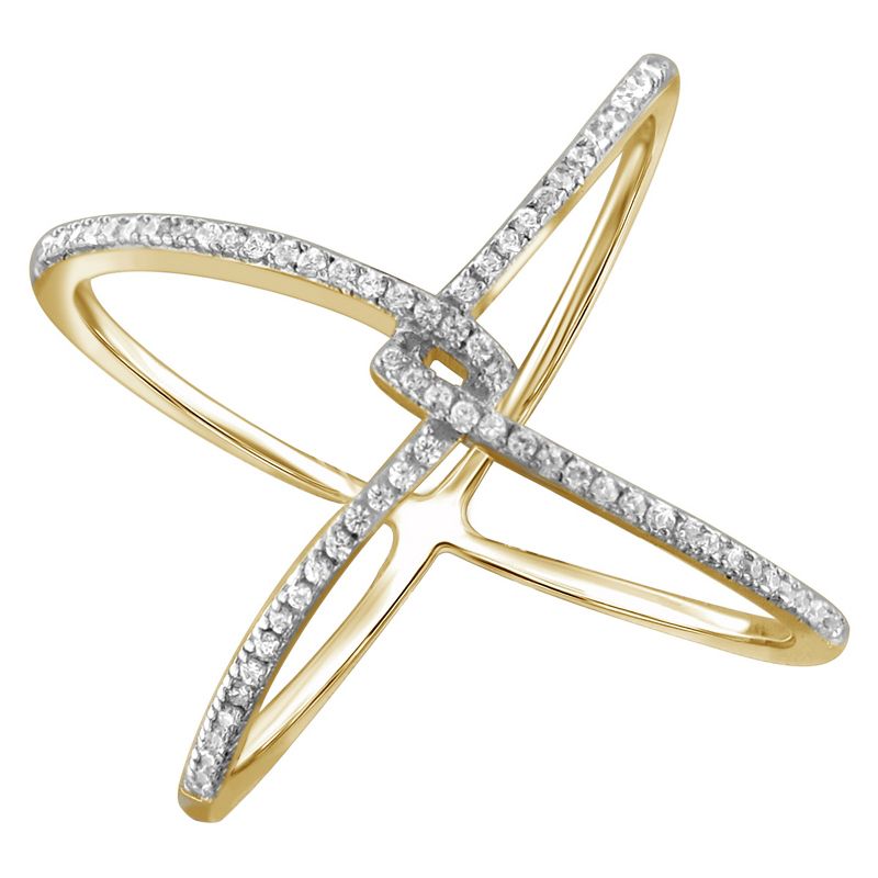 1/7 CT. T.W. Round-Cut White Diamond Prong Set Geometric Ring in Gold Over Silver, 1 of 3