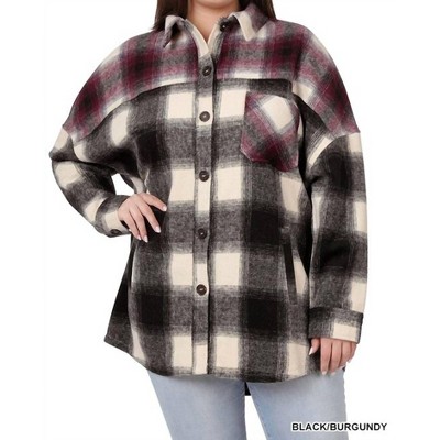 Women's Colorblock Plaid Longline Shacket - ZENANA