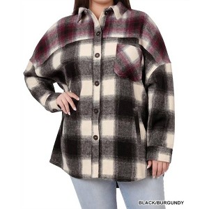 Women's Colorblock Plaid Longline Shacket - ZENANA - 1 of 3