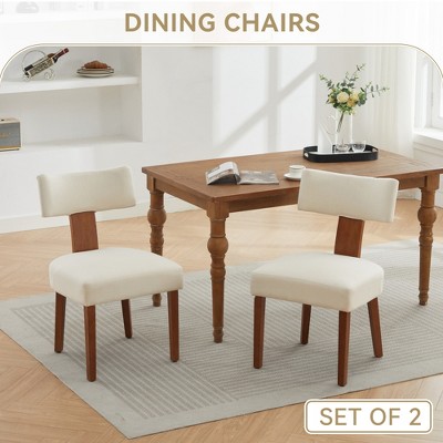 Lycvki Set of 2 Linen Fabric Modern Armless Dining Chairs with Curved backrest and Solid Wooden Legs