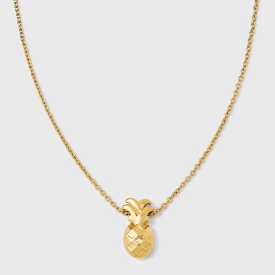 Tiny Tags 14K Gold Ion Plated Pineapple Pendant Necklace - Gold