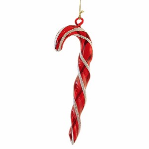 Italian Ornaments 6.0 Inch Twisted Translucent Candy Cane With Glittered Edging Italian Mouth Blown Sweets Tree Ornaments - 1 of 3