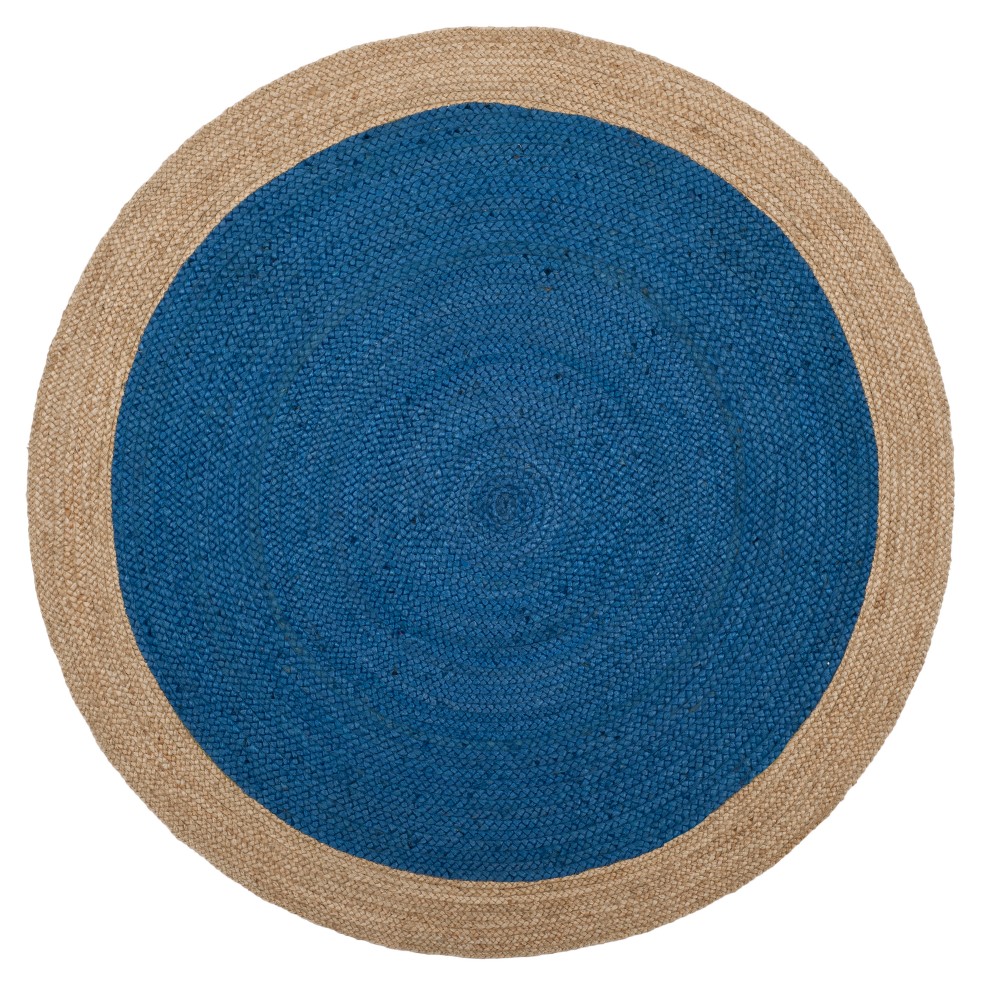 Royal Blue/Natural Solid Woven Round Area Rug 5' - Safavieh