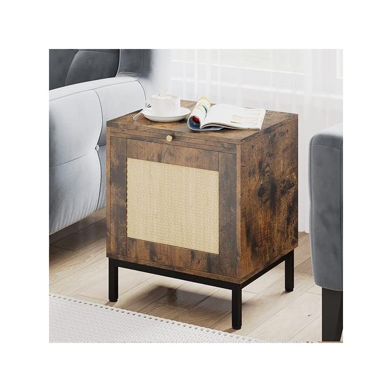 Night Stand, Accent Bedside Table with Storage Cabinets, Modern Rattan Side Table with Sturdy Metal Legs for Living Room, Rattan Night Stand, 4 of 9
