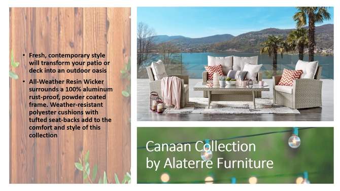 Canaan 4pc All Weather Wicker Outdoor Seating Set Cream - Alaterre Furniture, 2 of 21, play video