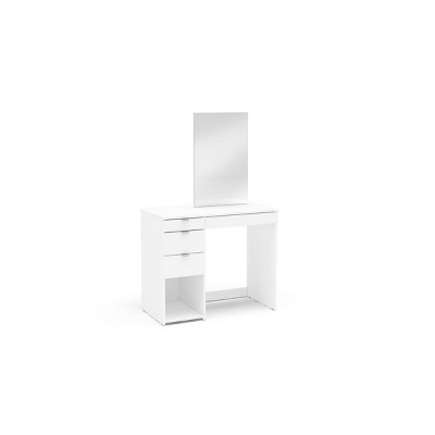 Polifurniture Joplin Vanity with Mirror White: Modern Makeup Desk, Rectangle Shape, Wood Material