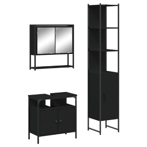 vidaXL 3-Piece Bathroom Furniture Set - Black Engineered Wood with Mirror Cabinet, Sink Cabinet, and Tall Cabinet - Modern Storage Solutions for Home - 1 of 4