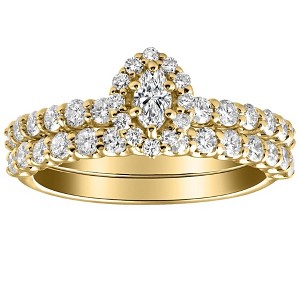 Pompeii3 1 1/4Ct Marquise Halo Diamond Engagement Wedding Ring Set White or Yellow Gold - 1 of 4