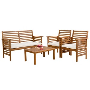BestMassage Outdoor Wood Patio Conversation Sets Acacia Wood Outdoor Patio Sofa Set, Natural - 1 of 4