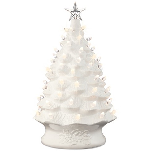 Small Ceramic Christmas Tree Hand-Painted Vintage Tabletop Christmas Tree  Holiday Decoration with Multi-Color Lights White Christmas Tree 12 inch