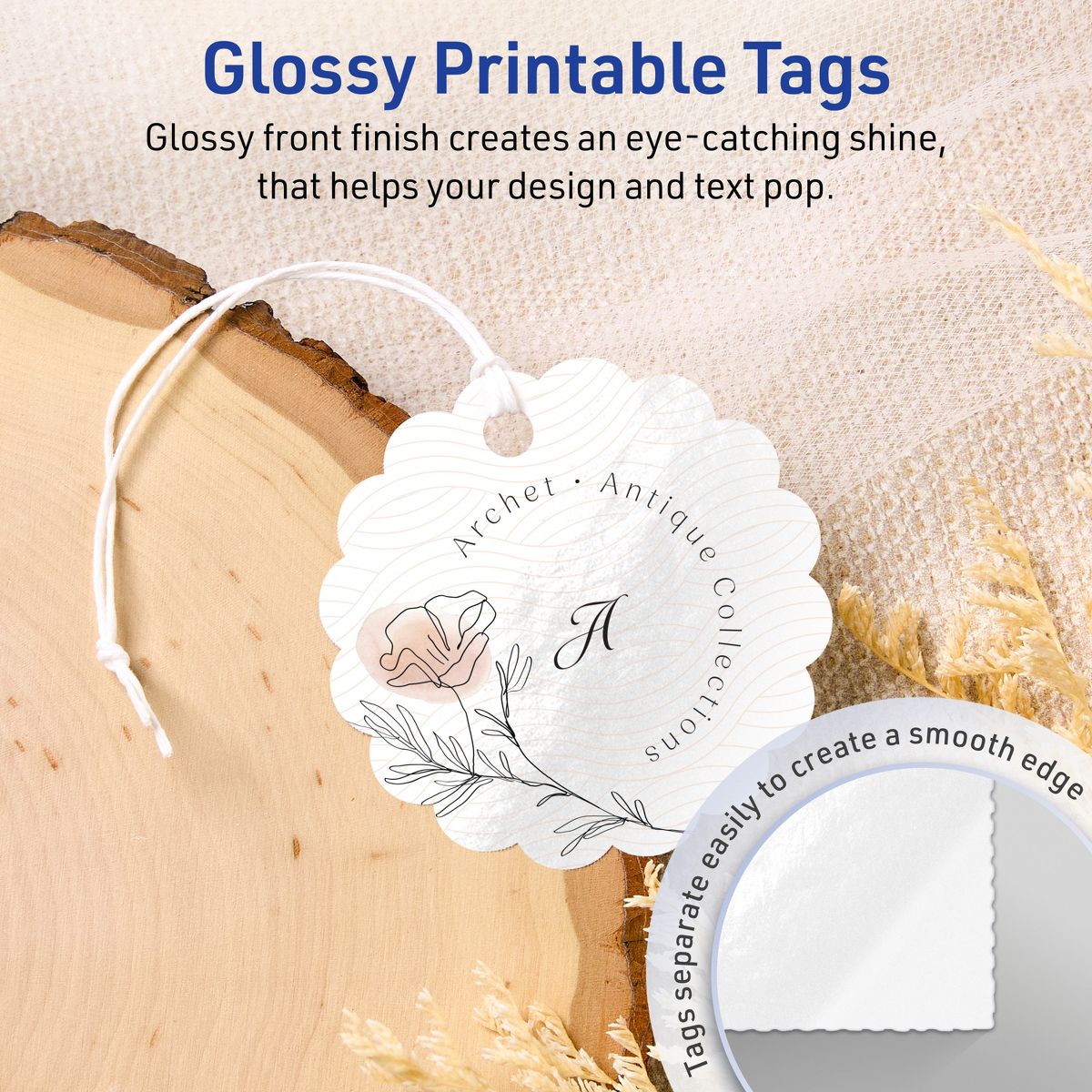 2-1/2" Diameter Round Scalloped Edge, Glossy White Printable Tags - thumbnail 2