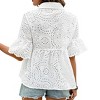 Womens Collar Neck Lace Jacquard Short Sleeve Button Down Shirt - 4 of 4