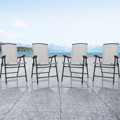 Sunny Isles Gray Steel Frame Outdoor Folding Chairs, Set of 4