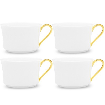 White Bone China Teacups with Gold Trim, Set of Four