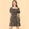 Allegra K Women's Square Neck Puff Sleeve Smocked Floral Ruffled Hem Dress - 3 of 4