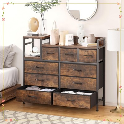 Modern TV Stand with Built-in Charging Station, 9 Drawer Bedroom Dresser