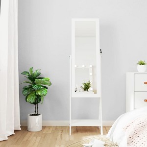 vidaXL Mirror Jewellery Cabinet with LED Lights Free Standing White - 1 of 4