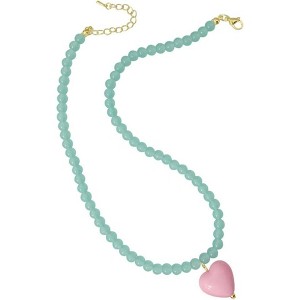 Colorful Beaded Choker Pink Peach Heart Necklace Chunky Big Heart Pendant Cute Necklace Blue Beaded Cool Hearts Choker Accessories Jewelry for Women - 1 of 4
