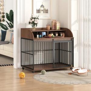 Heavy Duty Dog Crate Furniture for Large Medium Dog,Wooden Side End Table Crate,Dog Kennel With Doors,Dog Houses Indoor-Cuddlewood - 1 of 4