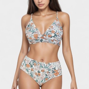 Anna-Kaci Swim Women's V-Neck Bikini Swimsuit with Crossover Top and High Waist Bottom - 1 of 4