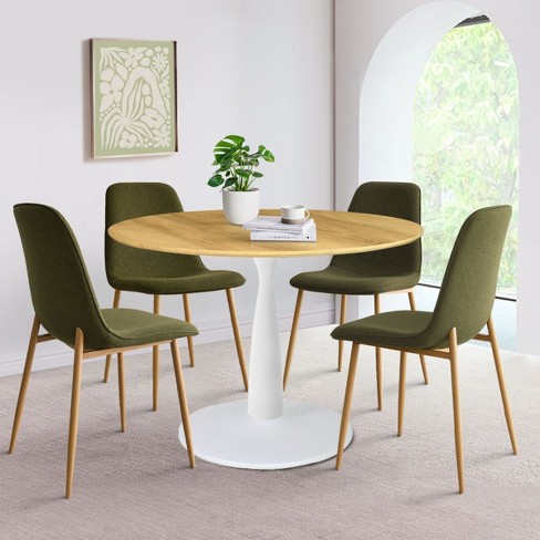 5 Piece Round Table Set,Small Round Dining Table For 4 Upholstered Chairs with Oak Legs-Maison Boucle - image 1 of 4