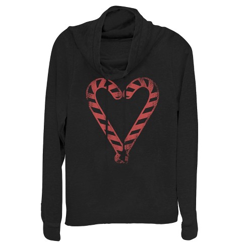 Junior's Chin Up Christmas Candy Cane Heart Cowl Neck Sweatshirt - Black -  2x Large : Target