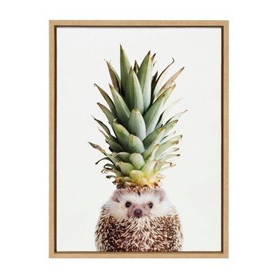 18" x 24" Sylvie Hedgehog Pineapple Framed Canvas by Amy Peterson Natural - DesignOvation