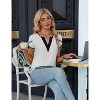Women's Color Block V-Neck Petal Short Sleeve Blouse, Casual Loose Fit Shirt for Daily & Office Wear - 2 of 4