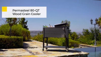Permasteel 80-Quart Brown Woodgrain Rolling Patio Cooler with Insulated Basin