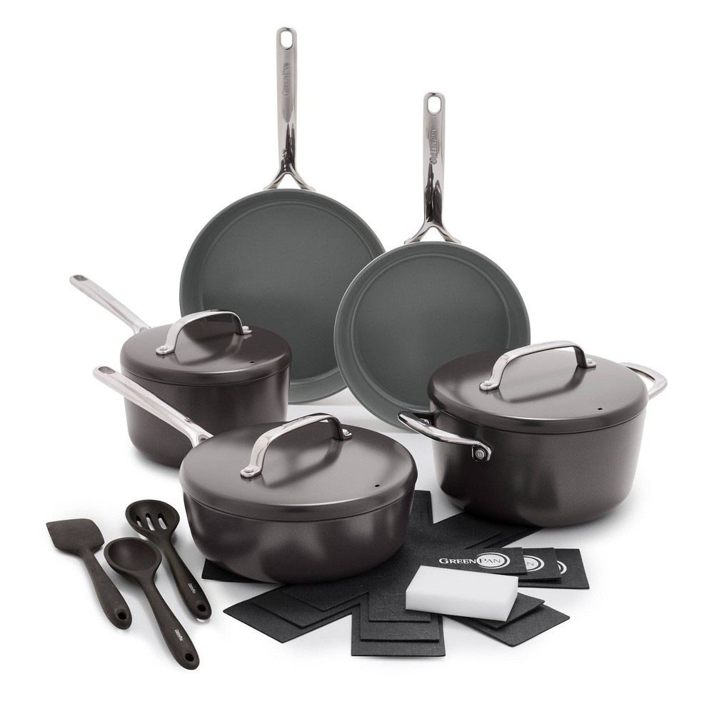 GreenPan GP5 14pc Hard Anodized Ceramic Nonstick Cookware Set Cocoa