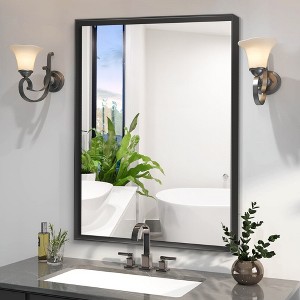 40" x 30" Bathroom Mirror, 40” x 30” Rectangular Wall Mirror, Wall-mounted Square Angle Metal Frame Beveled Vanity Mirror - 1 of 4