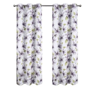 RT Designer Collection April Printed Blackout Luxurious Decorative Grommet Curtain Panel 54" x 84" Silver - 1 of 4