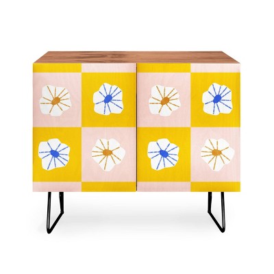Maritza Lisa White Checkered Flowers Credenza - Deny Designs