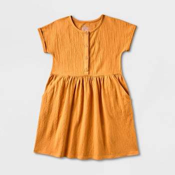 Girls' Adaptive Short Sleeve Knit Dress - Cat & Jack™ Dark Mustard Yellow