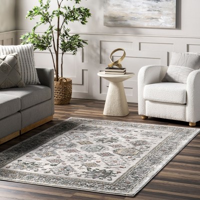 Beige Traditional Bordered 3x5 Chenille Area Rug