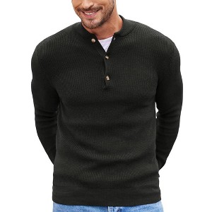 COOFANDY Men Henley Knit Sweater Dress Long Sleeve Button Pullover Sweater Casual Sweater Lightweight Slim Fit Tops - 1 of 4