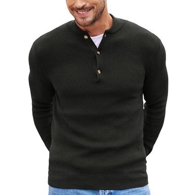 COOFANDY Men Henley Knit Sweater Dress Long Sleeve Button Pullover Sweater  Casual Sweater Lightweight Slim Fit Tops Black S : Target